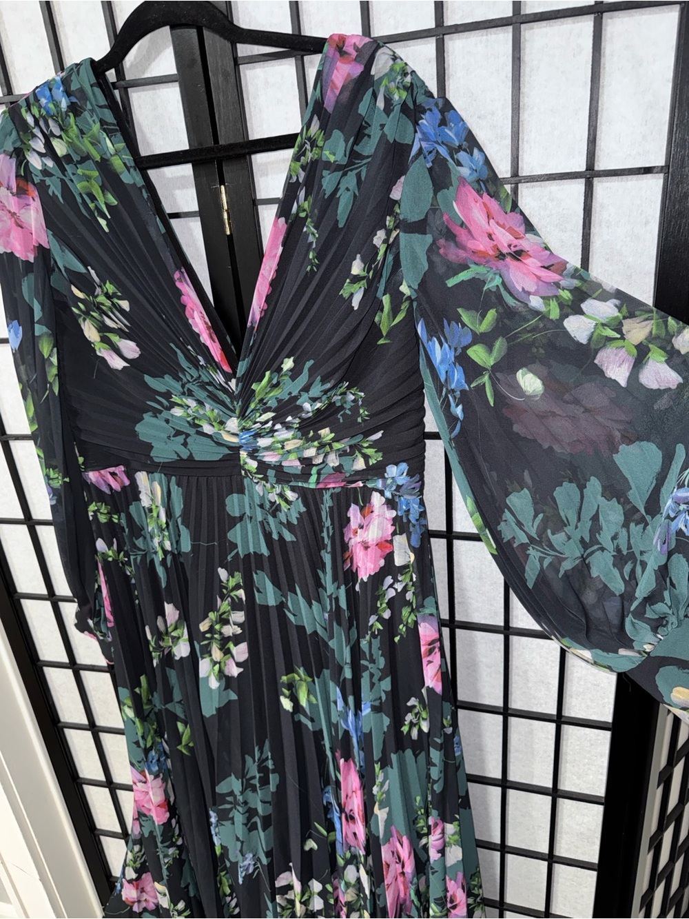 Badgley Mischka pleated floral gown size 14 - Picture 7 of 11